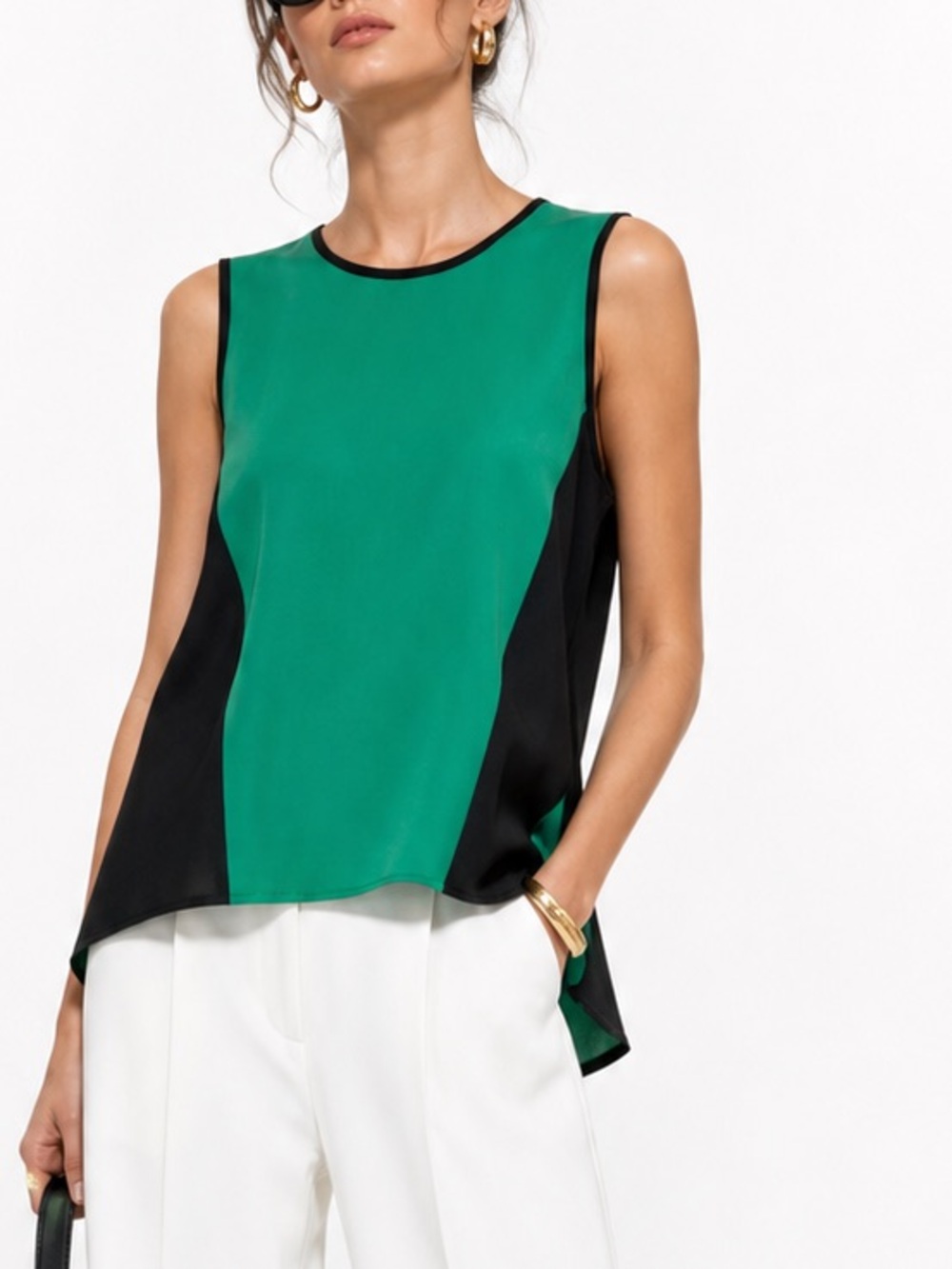 Calvin Klein NWT Green & Black Color Block Sleeveless Chiffon Blouse Size Medium